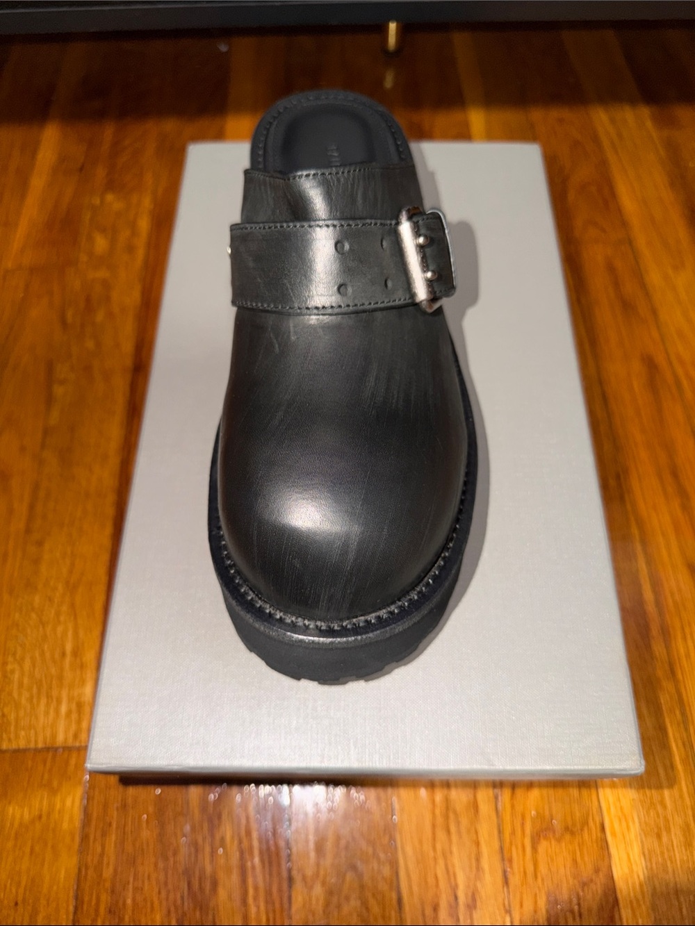 Balenciaga Black Leather Buckle Slip-On Clog